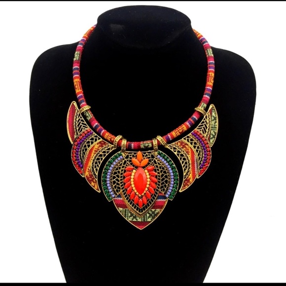 Jewelry - African Tribal Boho Orange bib Statement necklace